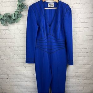 TADASHI Royal Blue V Neck Front Zip Jumpsuit with Stirrups Size Medium